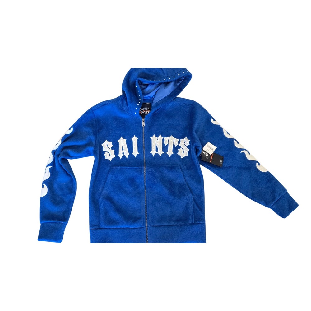 Copper Rivet Active Royal Blue Saints Flame Zip Up Hoodie Mens Small 531081 NWT
